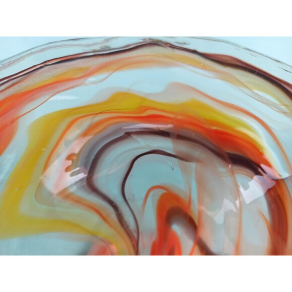 Multicolor MCM Swirl Vase Murano Style Art Glass Orange White Pink Red Glass Art - Picture 4 of 10